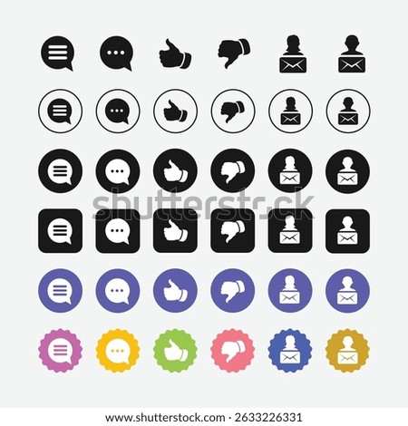 Social Media Icons Set Chat Thumbs Up Down Mail Message