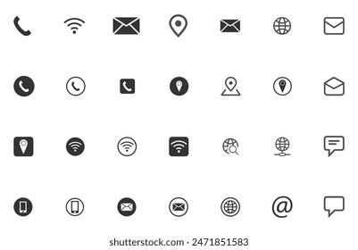 social media icons set. contact and social icons Contact and Social icon symbols, Phone, mail, fax, info, e-mail, support vector illustration