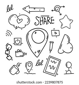 social media icons set with doodle line style vector