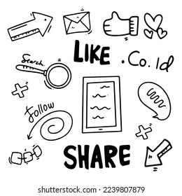 social media icons set with doodle line style vector