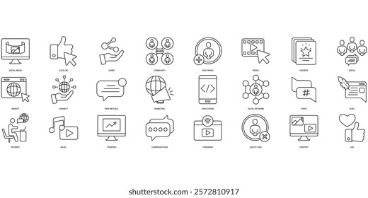 Social Media icons set. Set of editable stroke icons.Set of Social Media