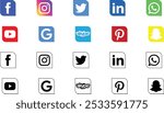 Social media icons set - facebook, instagram, twitter, linkedin, youtube