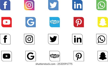 Social media icons set - facebook, instagram, twitter, linkedin, youtube