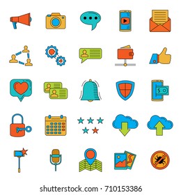 Social media icons set. Internet web icons. Talk, speech, share, security. Social internet communication icons. Vector illustration