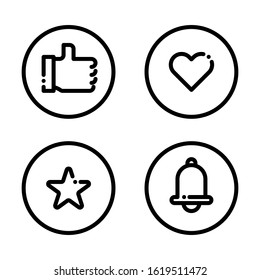 Social media icons set, like, love, favorite and notification. Simple design. Line vector. Isolate on white background.