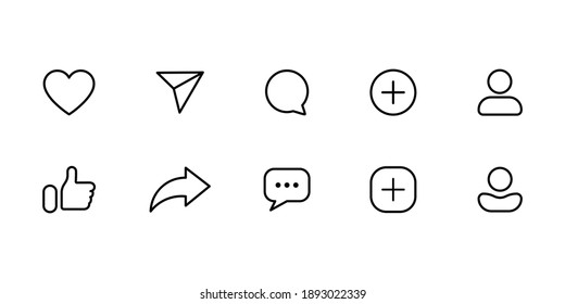 Social Media Icons Set Like Share Comment Love Text Message Repost Admin User Silhouette Flat Line Art Symbols Clip Art Icons Pack