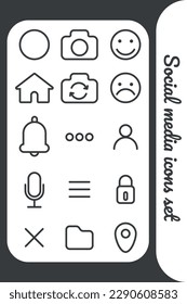 Social media icons set like share comment love text message repost admin user silhouette flat line art symbols clip art icons pack