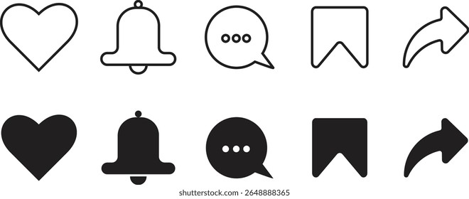 Social Media Icons Set – Like, Share, Save, Comment, Notify