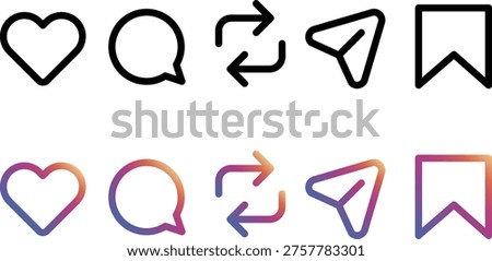 Social Media Icons Set Like Comment Share Send Save Line Icons