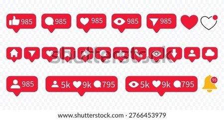 Social Media Icons Set Like Share Comment Notification Subscribe Button 
UI Vector Illustration Isolated