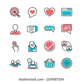 social media icons set line and fill vector illustration