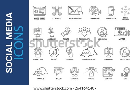 Social media icons set, Line art icons design Social media vector icons design