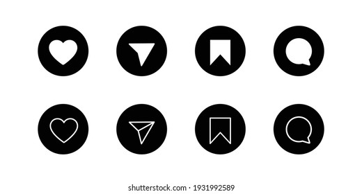 social media icons set love share comment save vector 