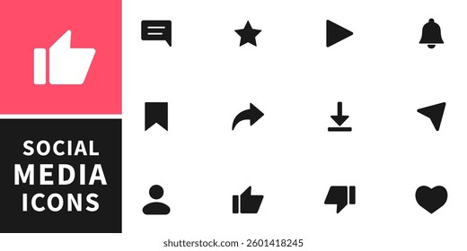 Social media icons set. Such as: notification, like, comment, share, save, subscribe, user silhouette, repost admin, text message. Social media concept. Vector illustration. EPS 10