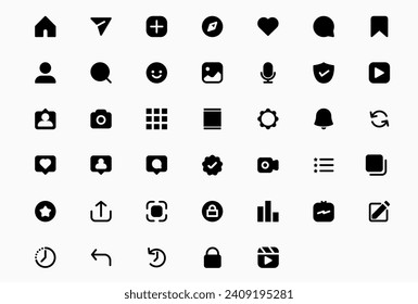 Juego de iconos de medios sociales, conjunto de iconos del vector de interfaz de usuario