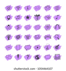 Social Media icons set. Vector hand drawn isolated objects. Doodle and sketch style .