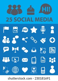 social media icons, signs, objects set, vector