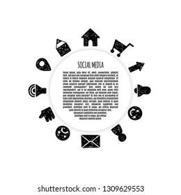 Social media icons sketch vector set. doodle illustration