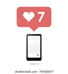 Social media icons with smartphone. Flat design style. Isolated on white background.