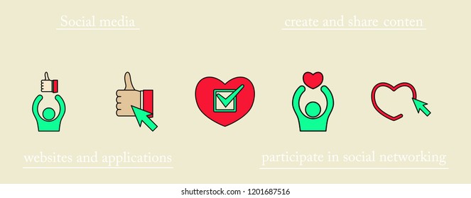 Social media icons in speech bubbles with group of people