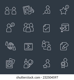 social media icons, thin line design, dark background