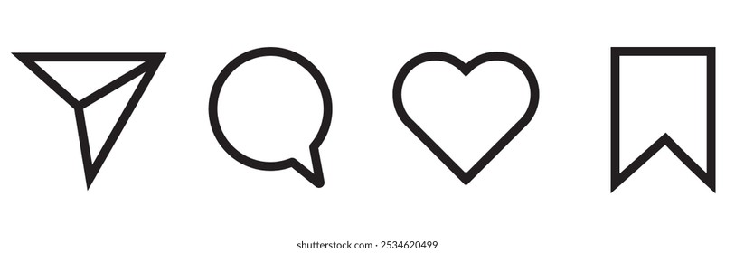 Social media icons thumb up and heart icon with repost and comment. Flat signs icons on white background. eps10