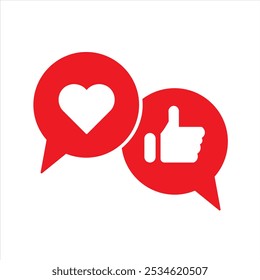 Social media icons thumb up and heart icon with repost and comment. Flat signs icons on white background. eps10