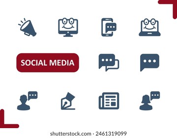 Iconos de medios sociales. Usuario, Perfil, Chat, Comentario, Mensaje. Profesional, píxel Vector perfecto conjunto de iconos.