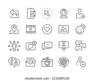 Social Media Icons - Vector Line Icons. Editable Stroke. Vector Graphic