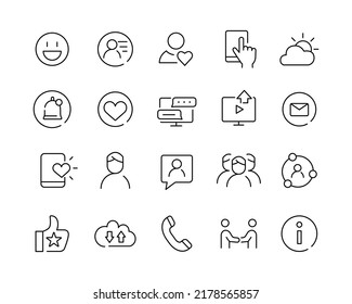 Social Media Icons - Vector Line. Editable Stroke. 