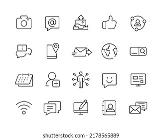 Social Media Icons - Vector Line. Editable Stroke. 