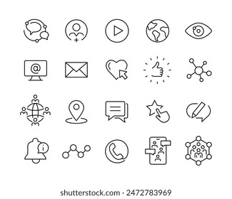 Social Media Icons - Vector Line. Editable Stroke. 