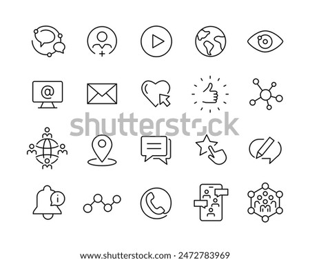 Social Media Icons - Vector Line. Editable Stroke. 