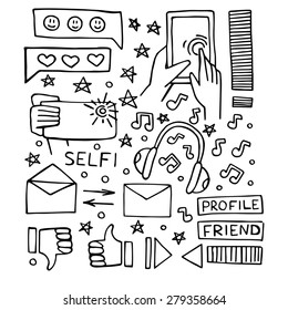 Social media icons vector set. doodle illustration