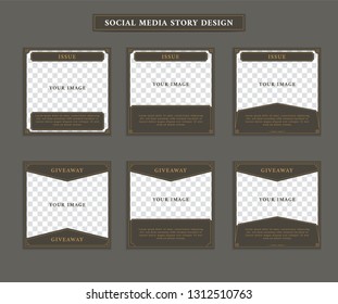 Social Media Ig Instagram Post Template In Square Size Vintage Retro Art Deco Victorian Style Theme With Paragraph And Issue Title Text Set