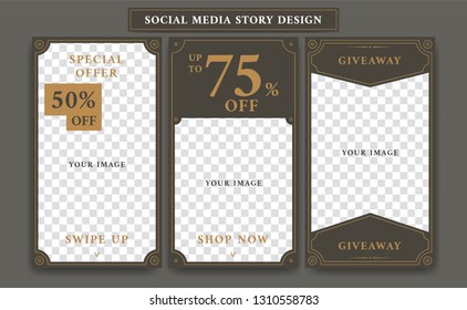 Social Media Ig Instagram Story Design Template In Vintage Artdeco Retro Frame Style For Giveaway Or Product Discount Promotion