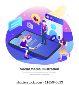 Social Media Illustration, Modern Flat Design Concept