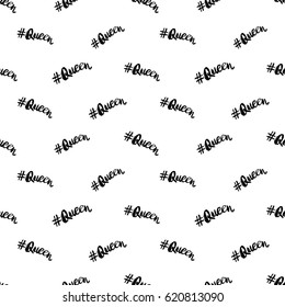 Social media illustration, seamless pattern with queen hashtag. Vector fashion backdrop, isolated elements on white background.