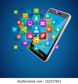 Social media infigraphics icons and mobile phone vector background 