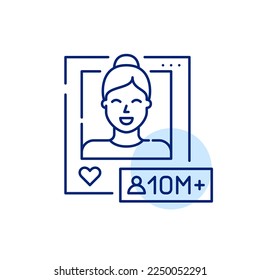 Social media influencer with 10 millions followers. Pixel perfect, editable stroke line icon