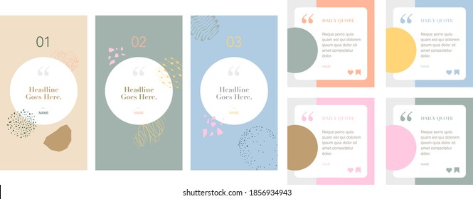 social media influencer account quote story post template set of four. background graphic design elements. backdrop. motivation inspiration. trendy pattern with flowers and geometric shapes