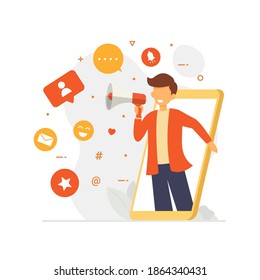 Social Media Influencer Design Concept Showing People Bringing Likes And Reactions For Get Engagement Vector Illustration