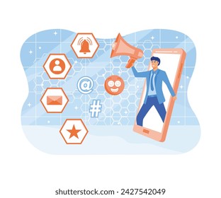 Social Media Influencer design concept Showing people bringing likes and reactions for get engagement. flat vector modern illustration