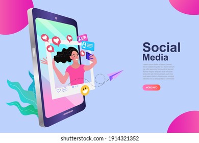 Social Media Influencer. Different Social Media Icons. Vector Illustration In Flat Style. 