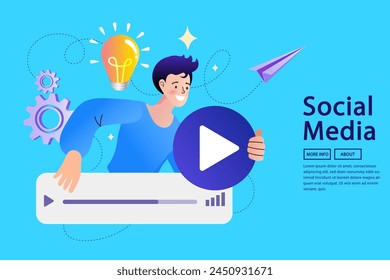 Social media influencer. Different social media icons. Reactive blogging campaign landing page. people of creative job, seo marketing concept. Vector illustration in flat style.