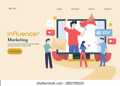 Social media influencer, Follow me on social media, Influencer marketing - conceptual vector illustration landing page template