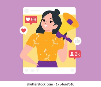Social media influencer marketing with mega phone or toa vector illustration