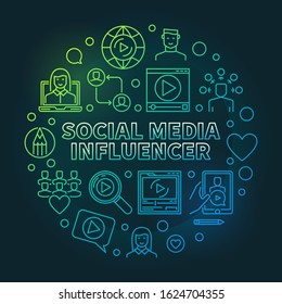 Social Media Influencer vector round colored concept linear illustration on dark background