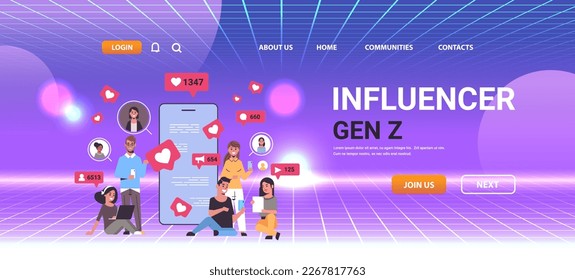 influyentes de medios sociales observan en vivo el concepto de estilo de vida Z de la generación Z nueva tendencia demográfica con el gen progresista de la juventud