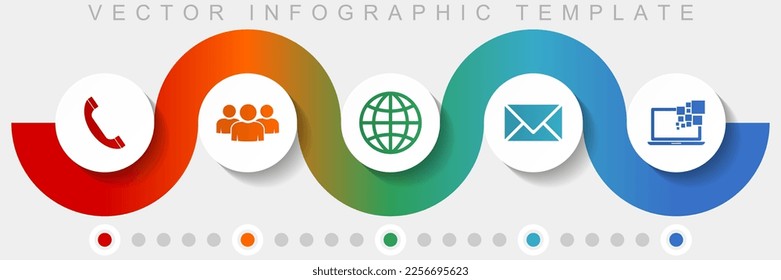 Social media infographic vector template with icon set, miscellaneous icons such as phone, people, globe, envelope and laptop for webdesign and mobile applications